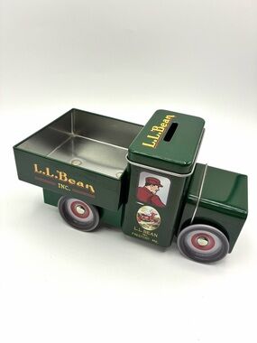 L.L. Bean Truck Tin Bank Coin Box Green Metal Collectible